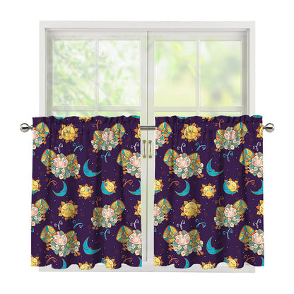 Cute Cartoon Aries Pattern Print Tier Curtains