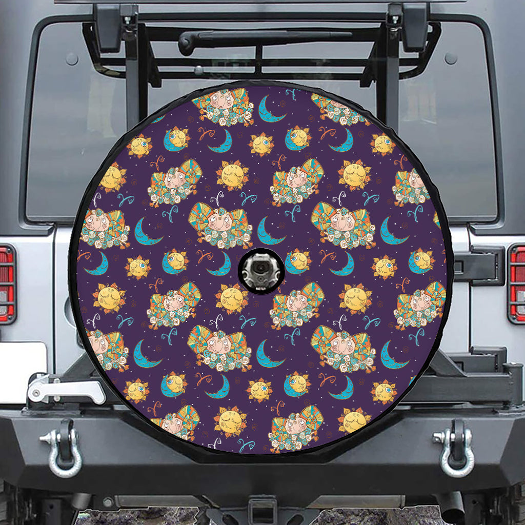 Cute Cartoon Aries Pattern Print Tire Cover With Camera Hole