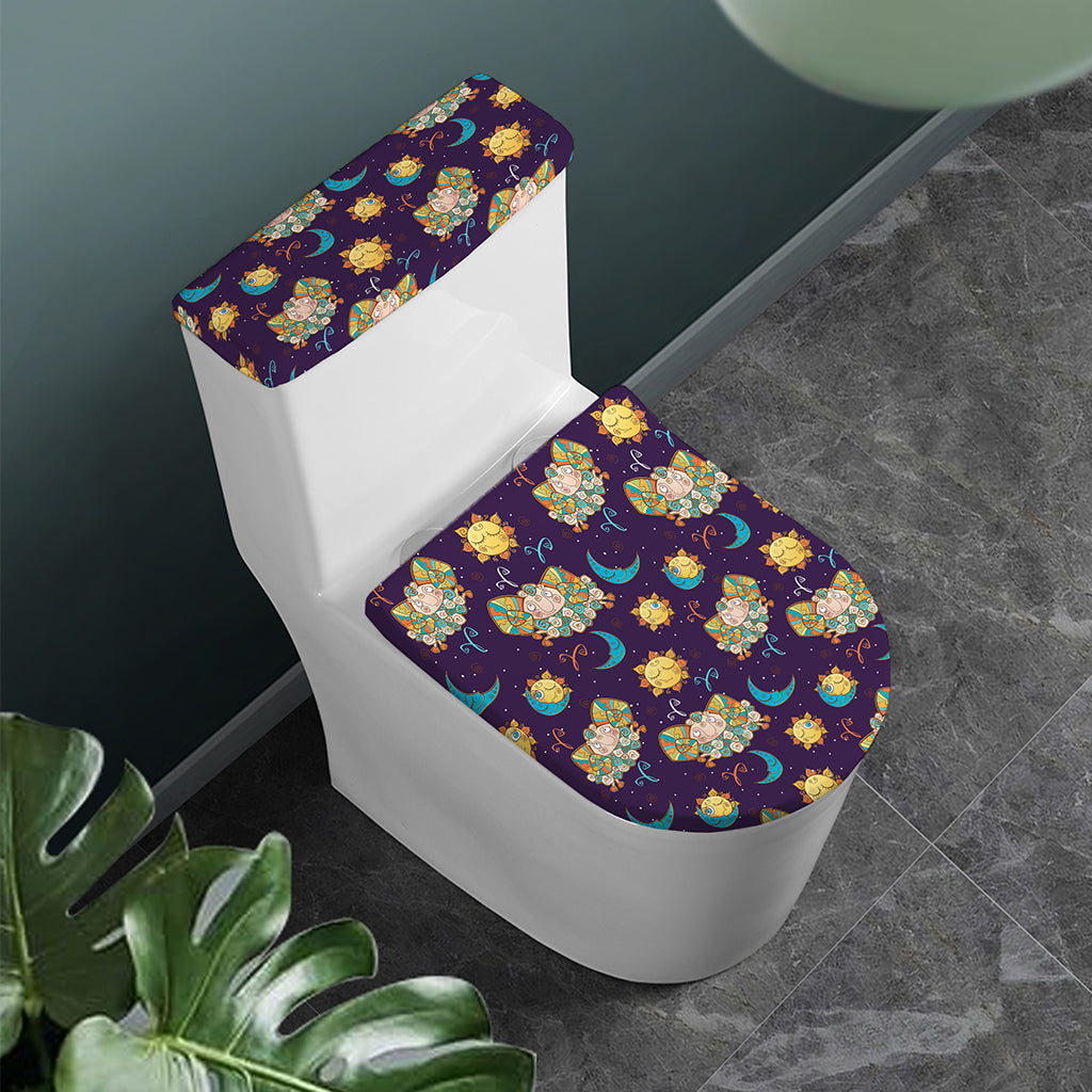 Cute Cartoon Aries Pattern Print Toilet Lid And Tank Cover Set