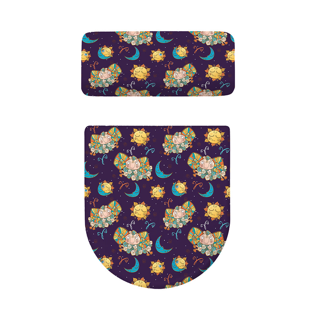 Cute Cartoon Aries Pattern Print Toilet Lid And Tank Cover Set