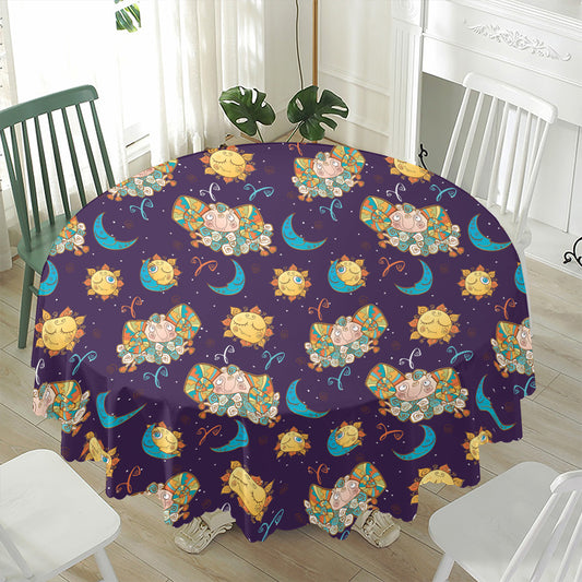 Cute Cartoon Aries Pattern Print Waterproof Round Tablecloth