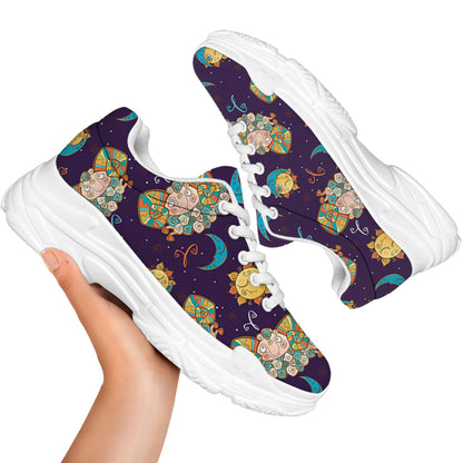 Cute Cartoon Aries Pattern Print White Chunky Shoes
