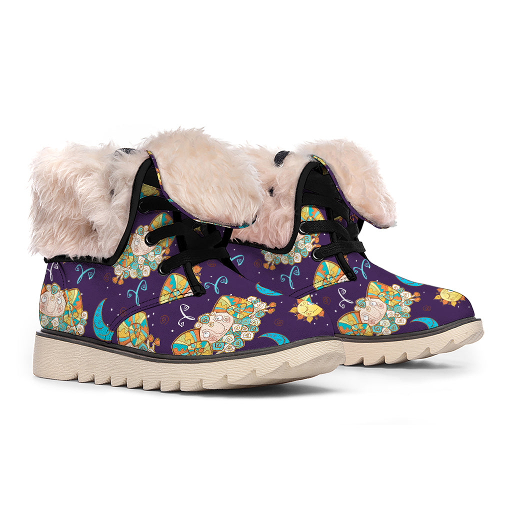 Cute Cartoon Aries Pattern Print Winter Boots
