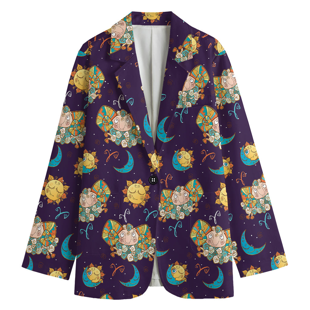 Cute Cartoon Aries Pattern Print Women's Blazer
