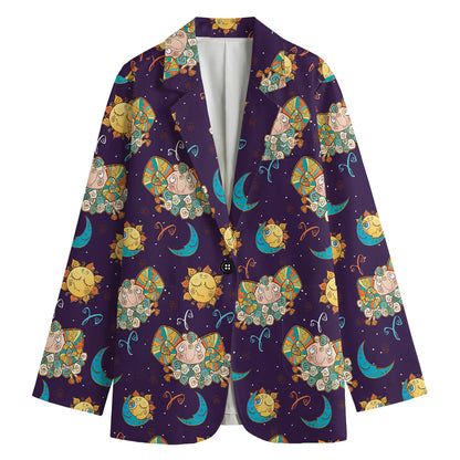 Cute Cartoon Aries Pattern Print Women's Blazer