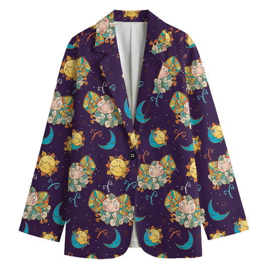 Cute Cartoon Aries Pattern Print Women's Blazer
