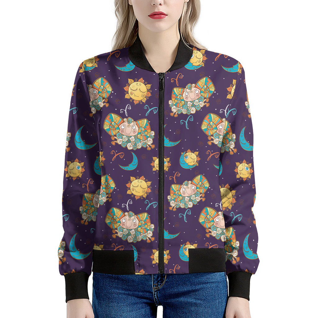 Cute Cartoon Aries Pattern Print Women's Bomber Jacket