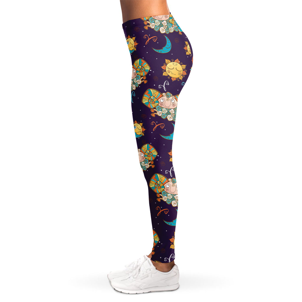 Cute Cartoon Aries Pattern Print Women's Leggings
