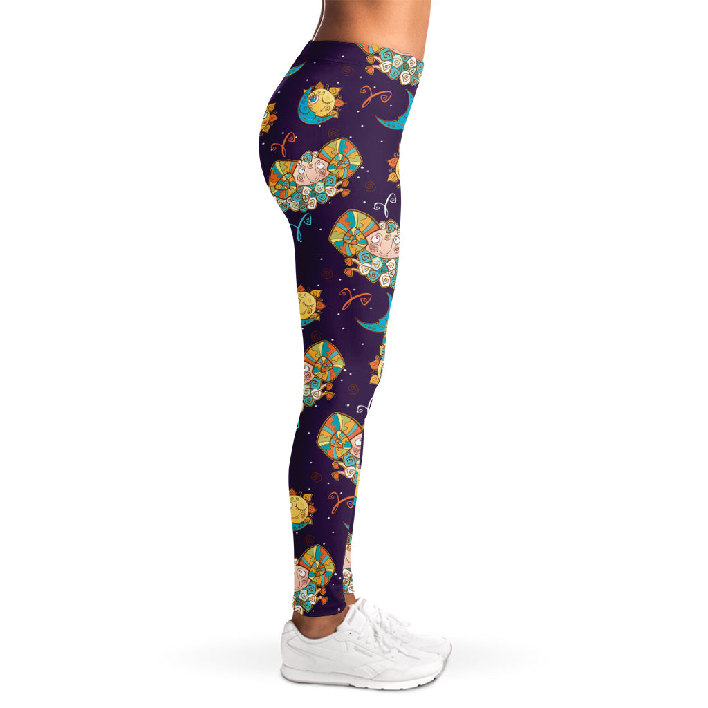 Cute Cartoon Aries Pattern Print Women's Leggings
