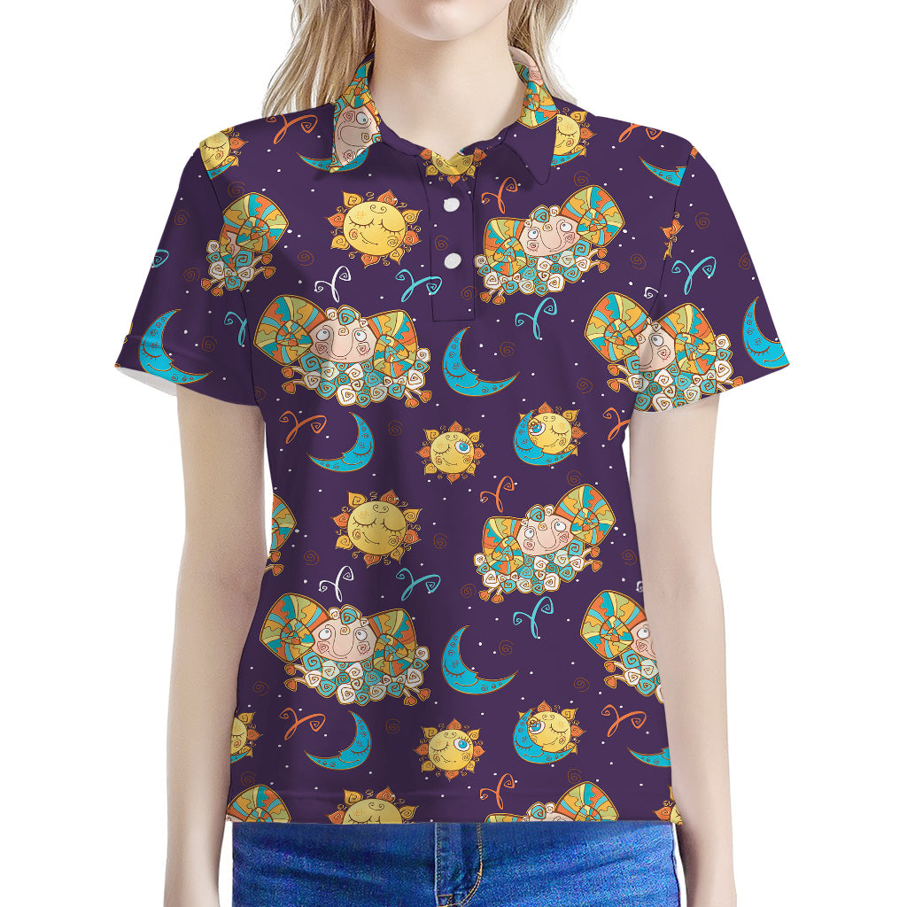 Cute Cartoon Aries Pattern Print Women's Polo Shirt