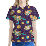Cute Cartoon Aries Pattern Print Women's Polo Shirt