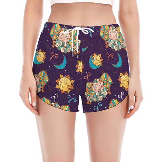 Cute Cartoon Aries Pattern Print Women's Split Running Shorts