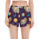 Cute Cartoon Aries Pattern Print Women's Split Running Shorts