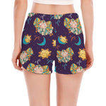 Cute Cartoon Aries Pattern Print Women's Split Running Shorts