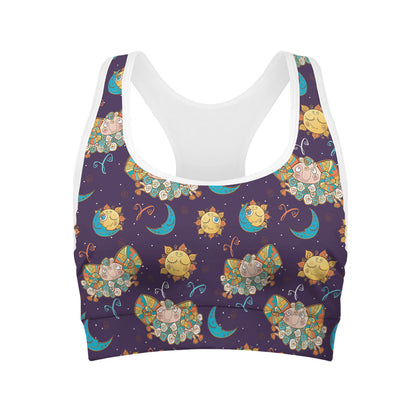 Cute Cartoon Aries Pattern Print Women's Sports Bra