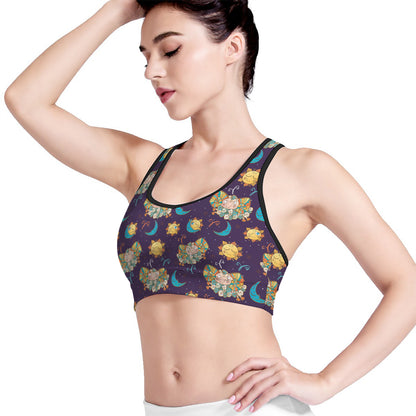 Cute Cartoon Aries Pattern Print Women's Sports Bra