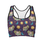 Cute Cartoon Aries Pattern Print Women's Sports Bra