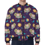 Cute Cartoon Aries Pattern Print Zip Sleeve Bomber Jacket