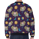 Cute Cartoon Aries Pattern Print Zip Sleeve Bomber Jacket