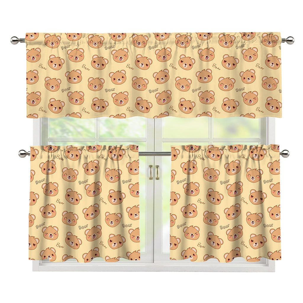 Cute Cartoon Baby Bear Pattern Print 3 Piece Kitchen Curtains