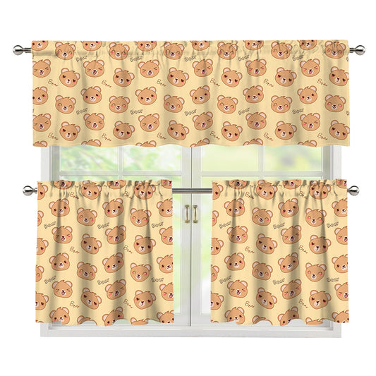 Cute Cartoon Baby Bear Pattern Print 3 Piece Kitchen Curtains