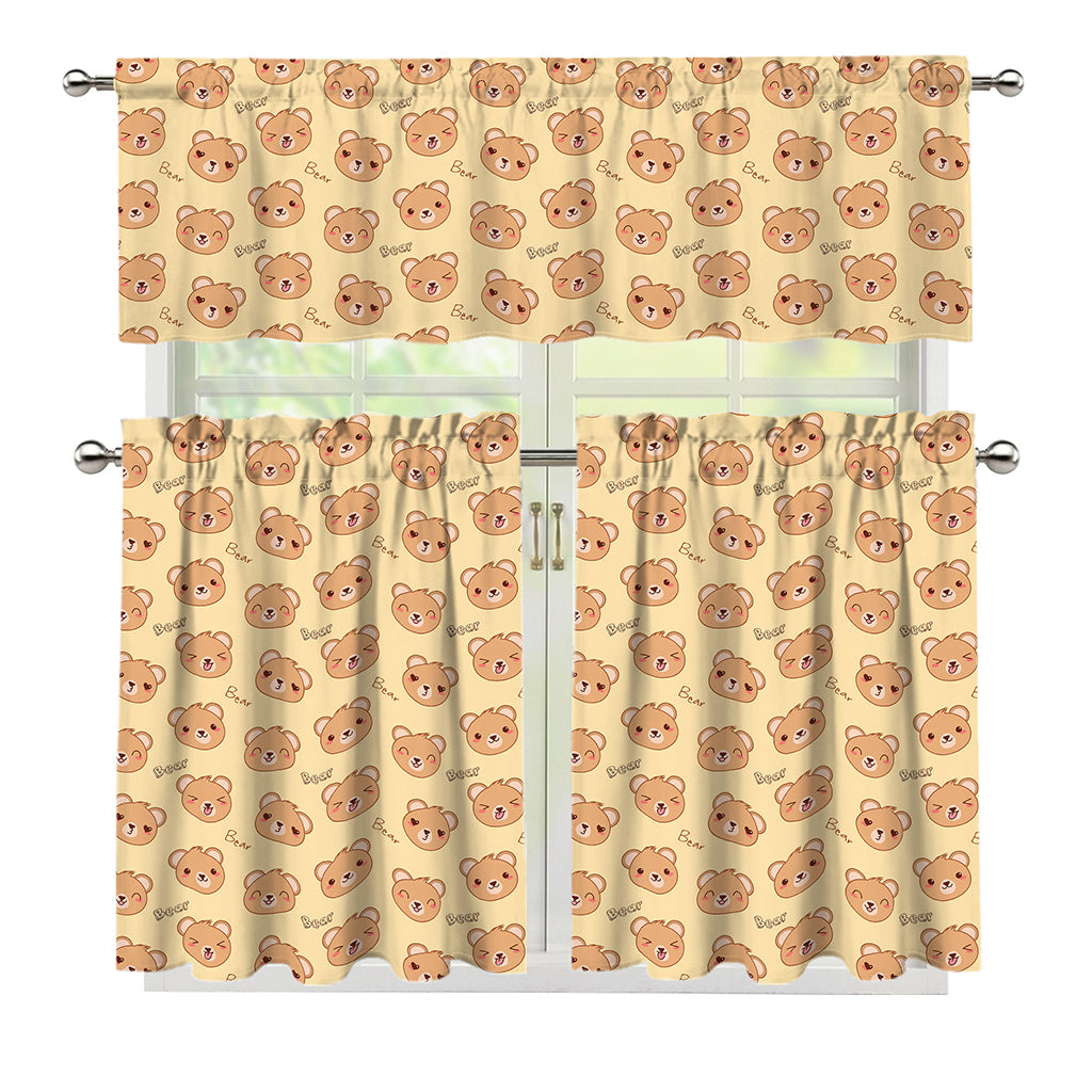 Cute Cartoon Baby Bear Pattern Print 3 Piece Kitchen Curtains