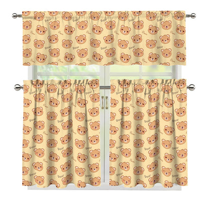 Cute Cartoon Baby Bear Pattern Print 3 Piece Kitchen Curtains