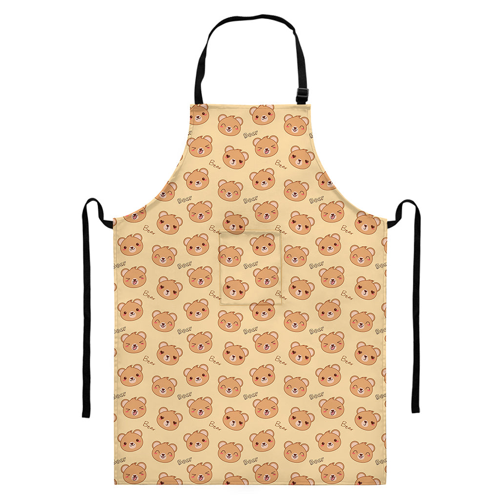 Cute Cartoon Baby Bear Pattern Print Bib Apron With Pocket