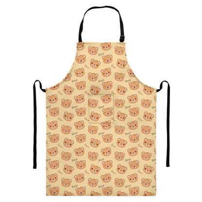 Cute Cartoon Baby Bear Pattern Print Bib Apron With Pocket