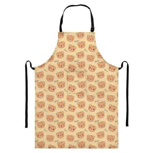 Cute Cartoon Baby Bear Pattern Print Bib Apron With Pocket
