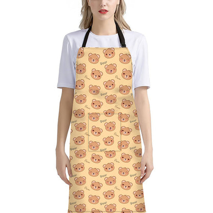 Cute Cartoon Baby Bear Pattern Print Bib Apron With Pocket