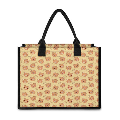 Cute Cartoon Baby Bear Pattern Print Canvas Tote Bag