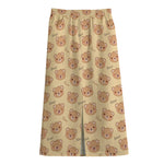 Cute Cartoon Baby Bear Pattern Print Cotton Front Slit Maxi Skirt