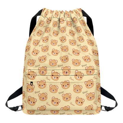 Cute Cartoon Baby Bear Pattern Print Drawstring Backpack