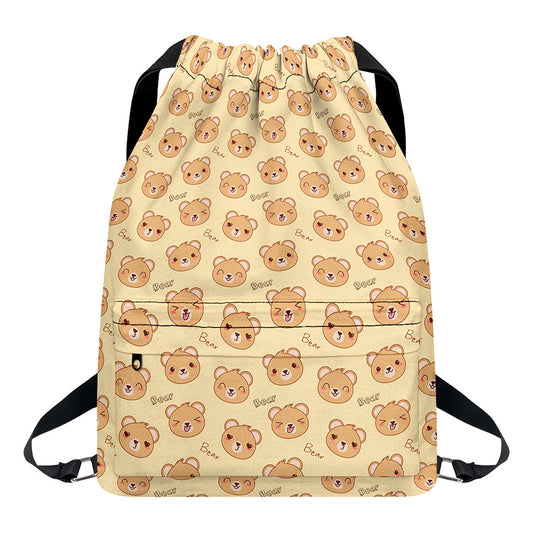 Cute Cartoon Baby Bear Pattern Print Drawstring Backpack