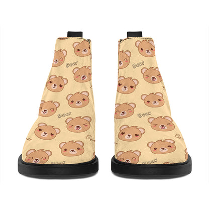 Cute Cartoon Baby Bear Pattern Print Flat Ankle Boots