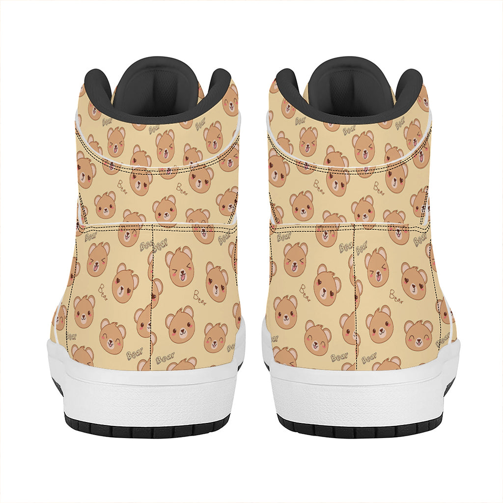 Cute Cartoon Baby Bear Pattern Print High Top Leather Sneakers