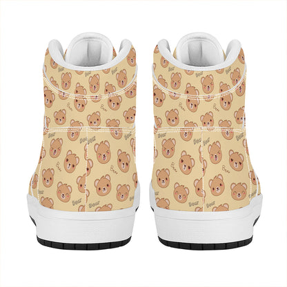 Cute Cartoon Baby Bear Pattern Print High Top Leather Sneakers