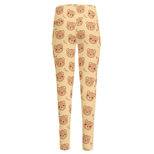 Cute Cartoon Baby Bear Pattern Print High-Waisted Pocket Leggings