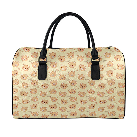 Cute Cartoon Baby Bear Pattern Print Leather Duffle Bag