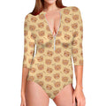 Cute Cartoon Baby Bear Pattern Print Long Sleeve Swimsuit