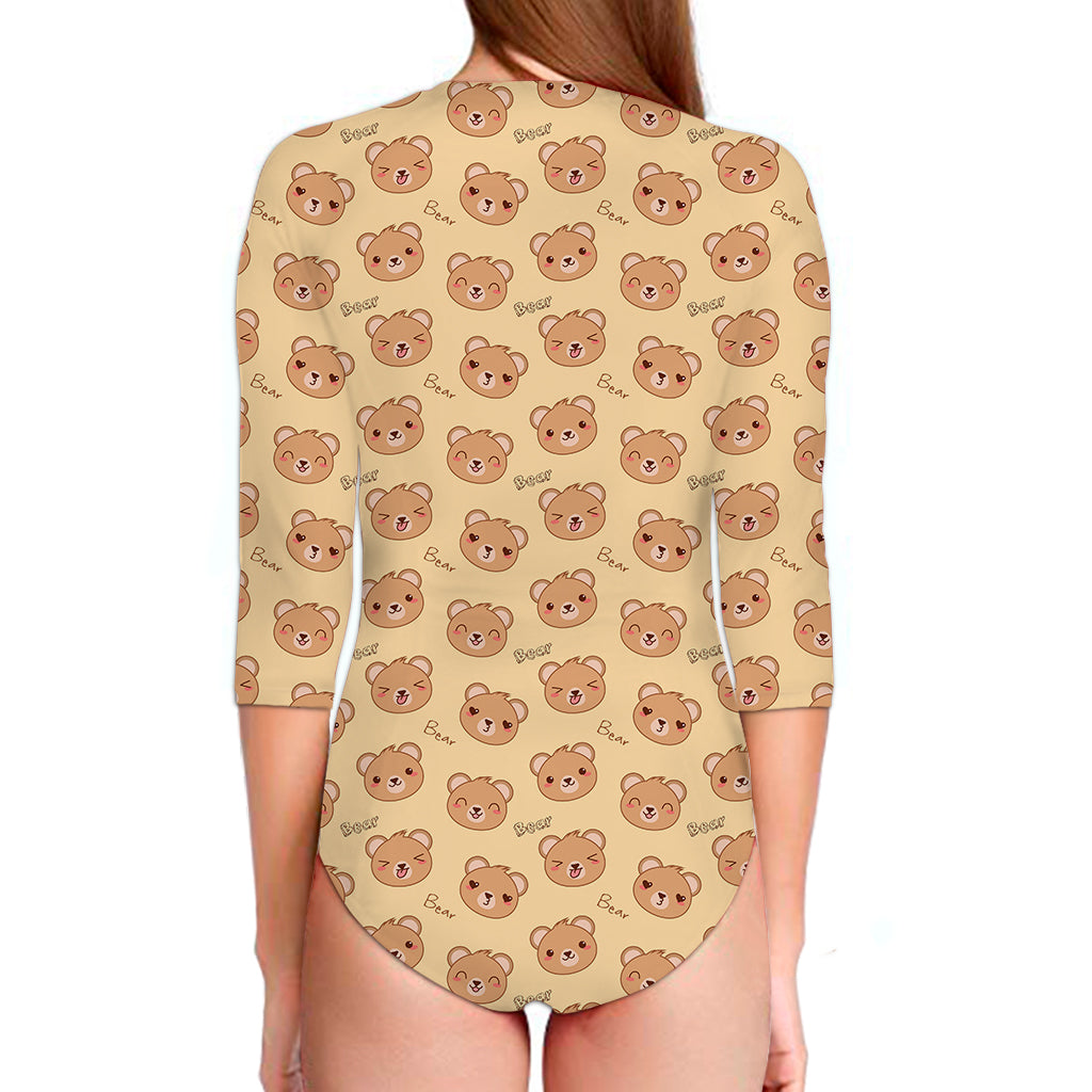 Cute Cartoon Baby Bear Pattern Print Long Sleeve Swimsuit