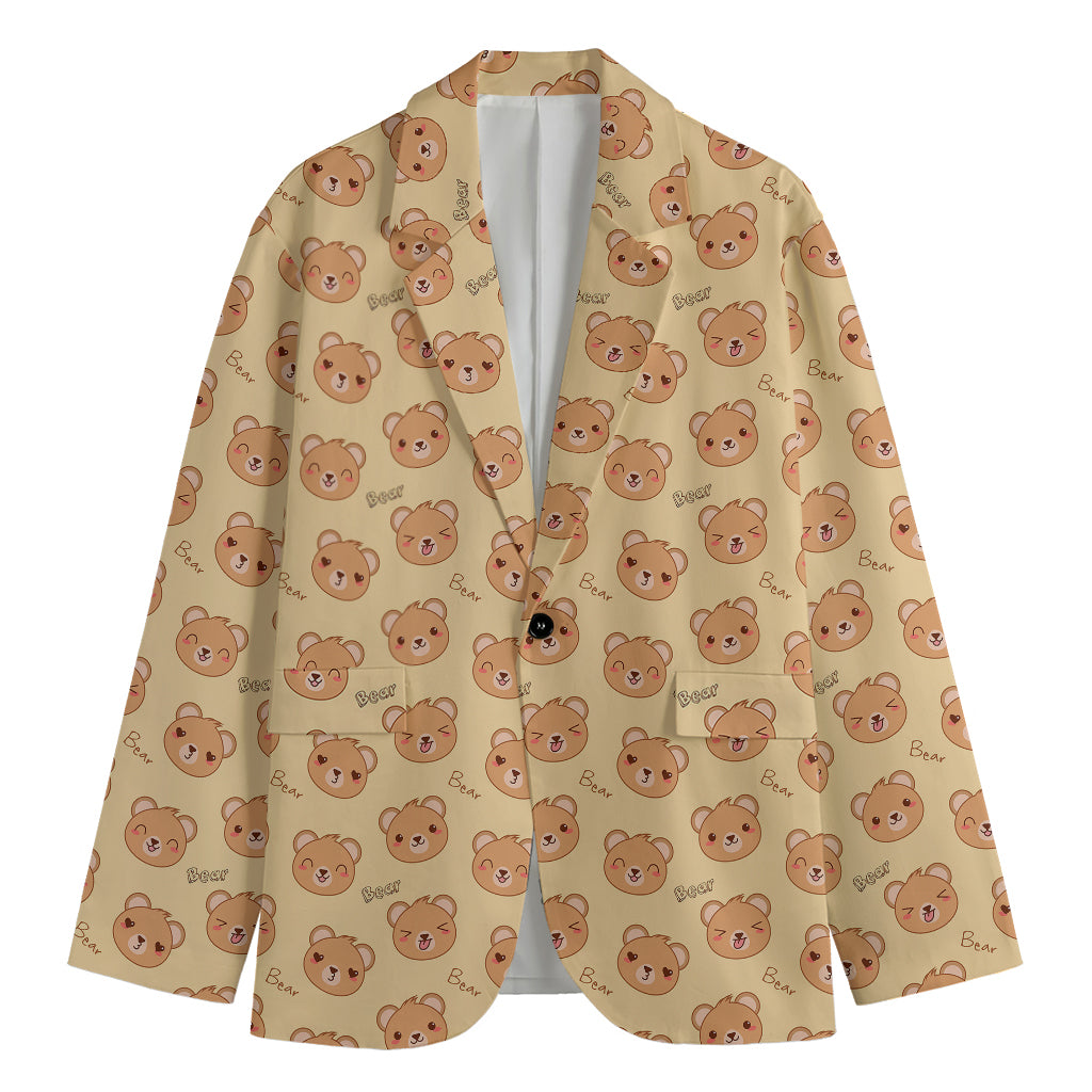 Cute Cartoon Baby Bear Pattern Print Men's Cotton Blazer