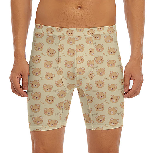 Cute Cartoon Baby Bear Pattern Print Men's Long Boxer Briefs