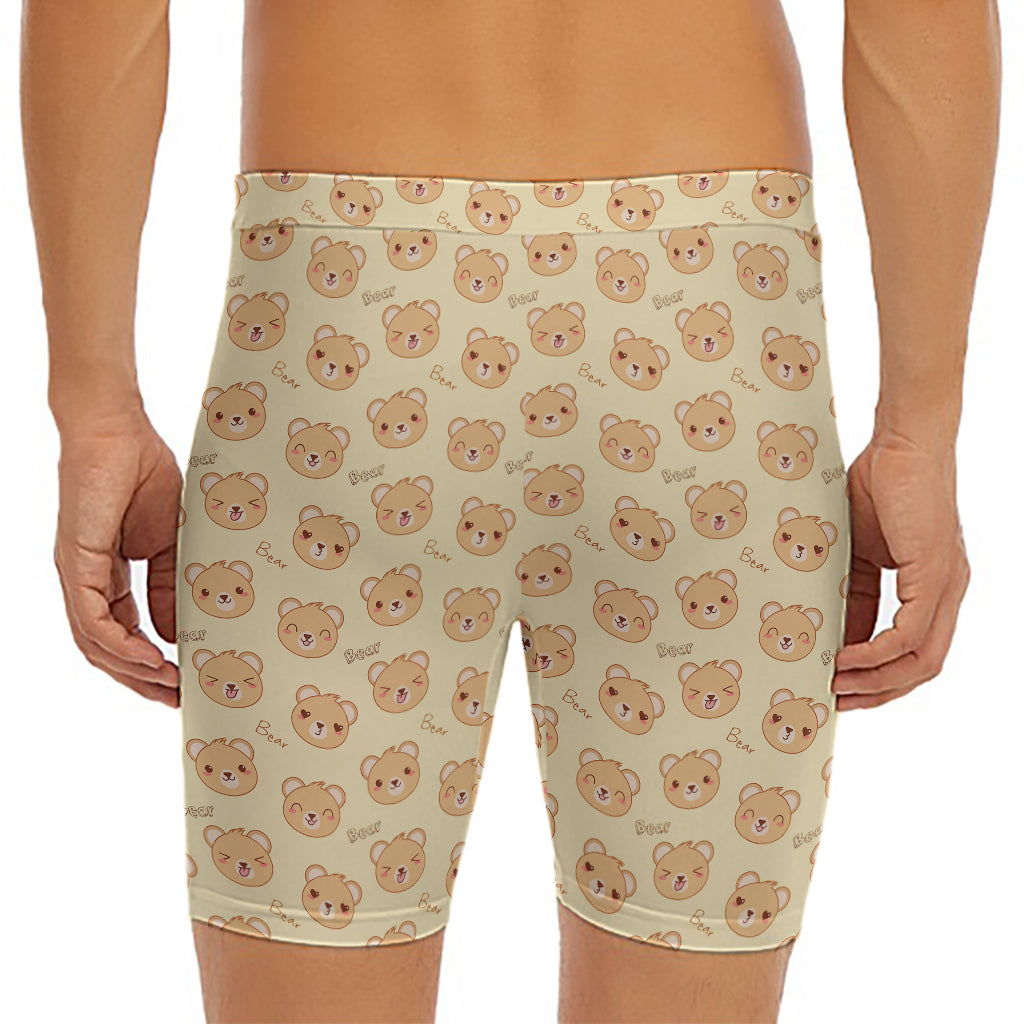 Cute Cartoon Baby Bear Pattern Print Men's Long Boxer Briefs