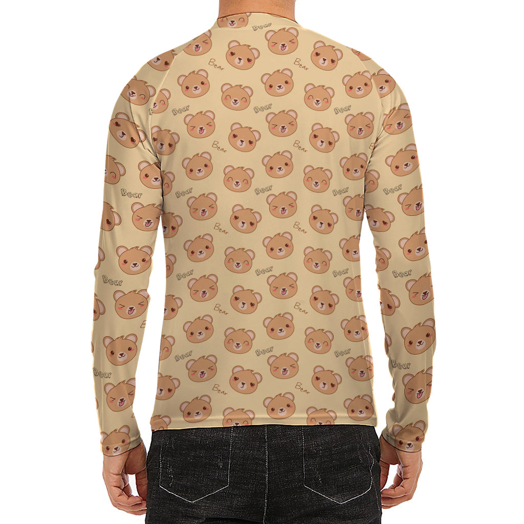 Cute Cartoon Baby Bear Pattern Print Men's Long Sleeve Rash Guard