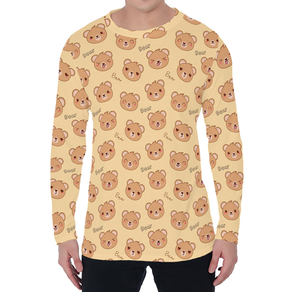 Cute Cartoon Baby Bear Pattern Print Men's Long Sleeve T-Shirt