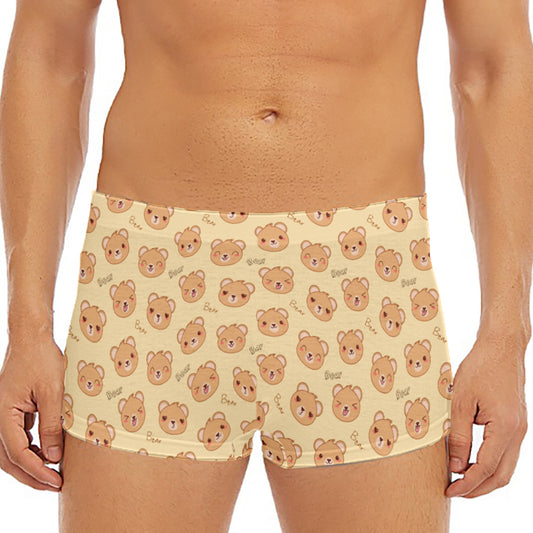 Cute Cartoon Baby Bear Pattern Print Men's Short Boxer Briefs