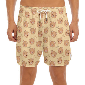 Cute Cartoon Baby Bear Pattern Print Men's Split Running Shorts