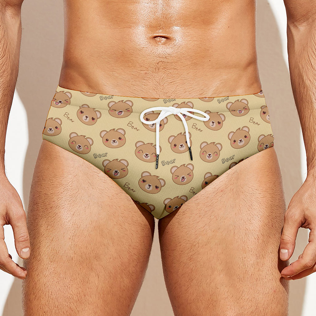 Cute Cartoon Baby Bear Pattern Print Men's Swim Briefs